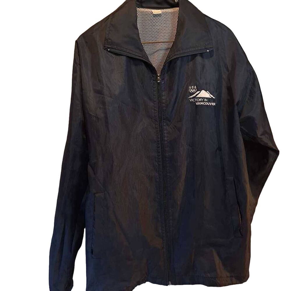 USA Olympic Men's Jacket Navy Blue Mock Neck Zipper Mesh Lined Long Sleeve L